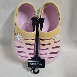New With Tags Nautica Shoes Clogs River Edge Platform Girl's Sz. 13 Pink Yellow